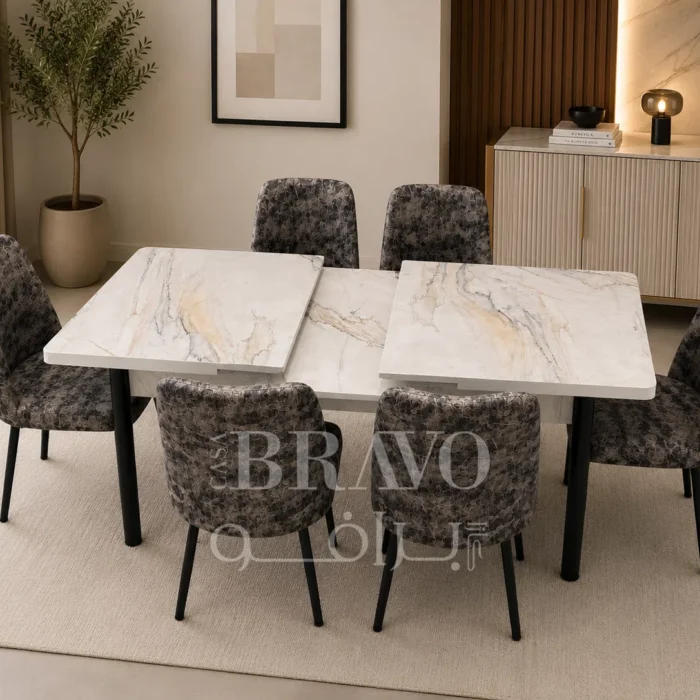 Space-Saver Extendable-  Dinning Table Set- 6-Chairs-Made in Turkey-Design 01