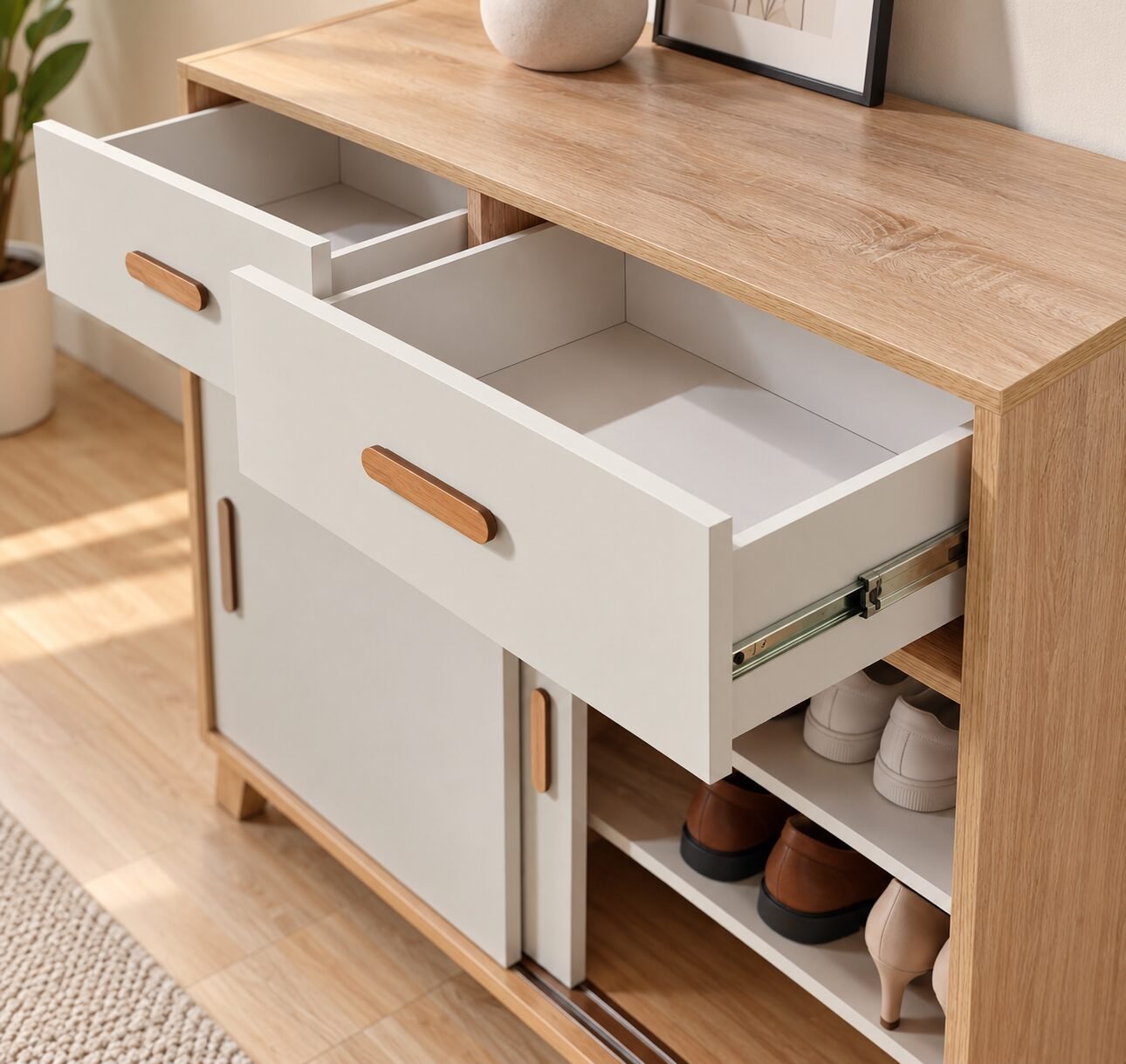 Open Shoe Rack Uae Oak and White Shoe Cabinet with Drawers and Sliding Doors